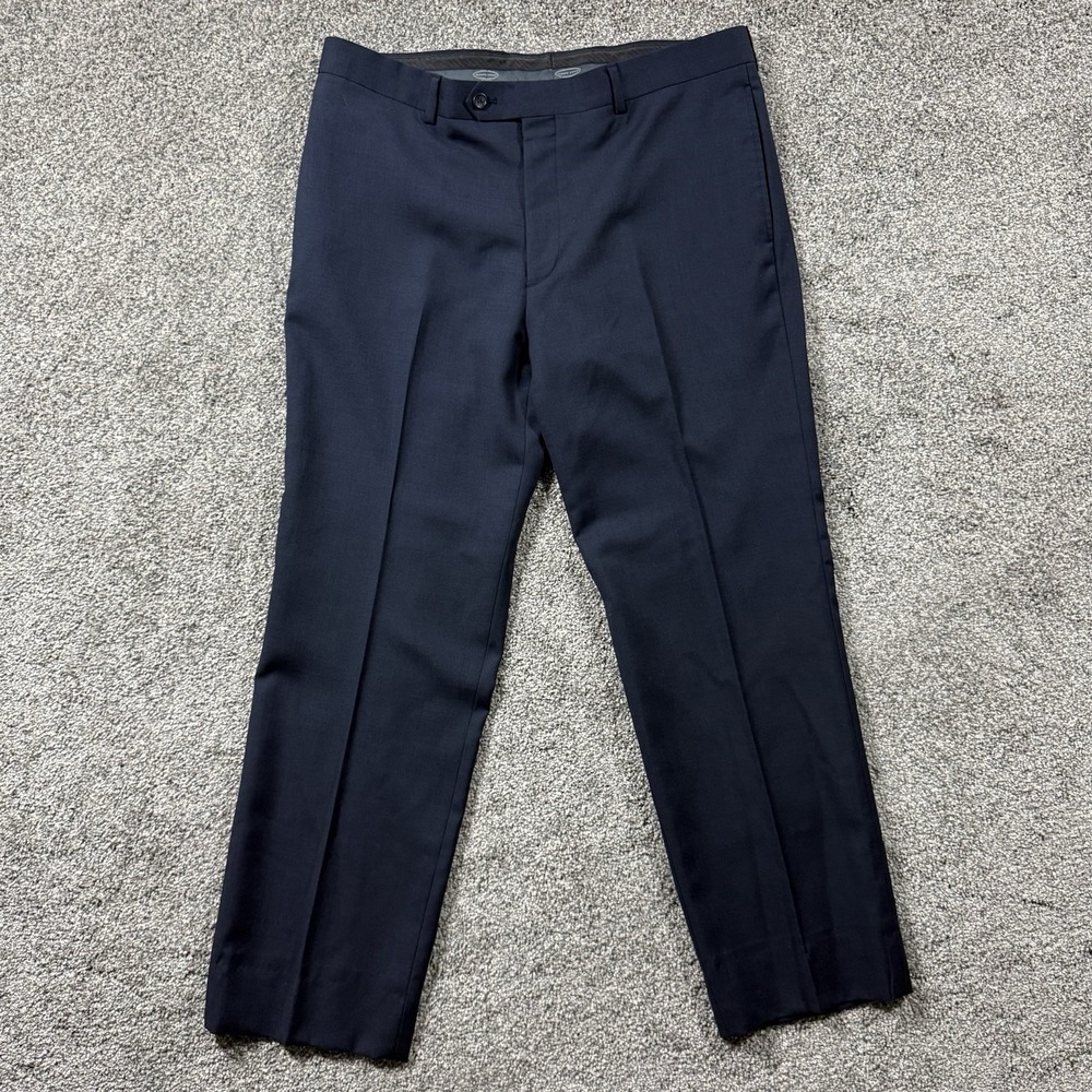 Pronto Uomo Platinum Mens 36x30 Navy 100% Wool Dress Pants Flat Front